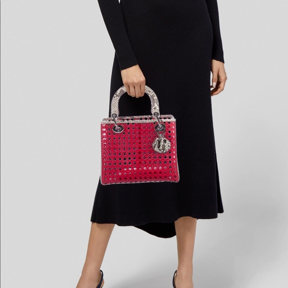 DIOR RED LEATHER caged python DIORISSIMO  tote. - Picture 4 of 8